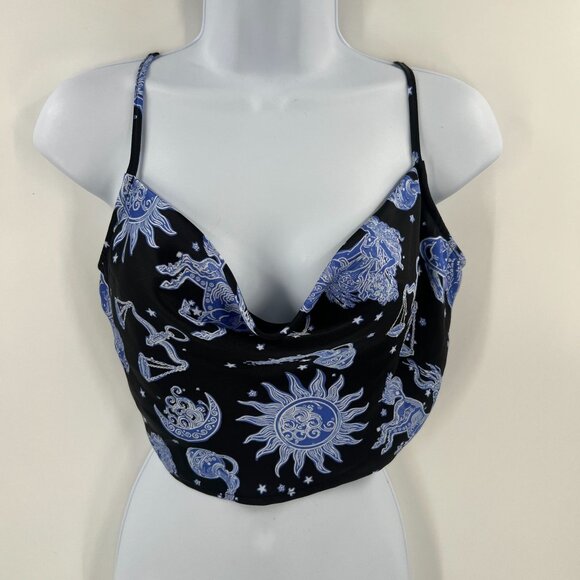 Forever 21 M Zodiac Crop Cami Top Black Blue Celestial Astrological Signs Y2K - Picture 8 of 9